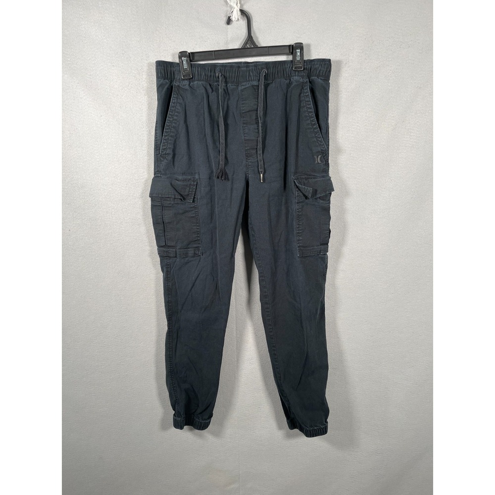 Hurley Jogger Pants Mens‎ Medium Black Logo Tapered Leg Drawstring Running Yoga